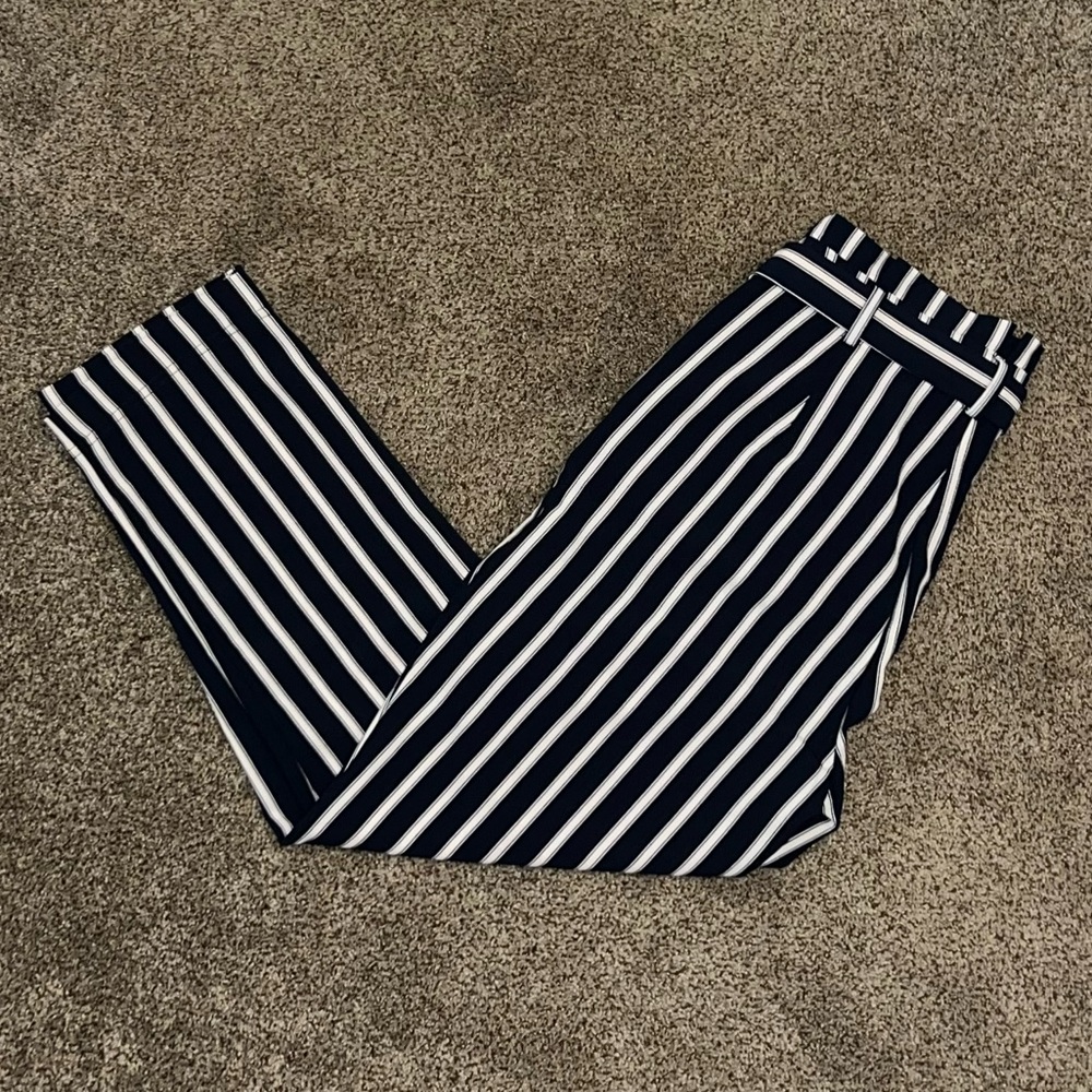 Navy blue and white pixie pants. They come with a belt that ties in the front
